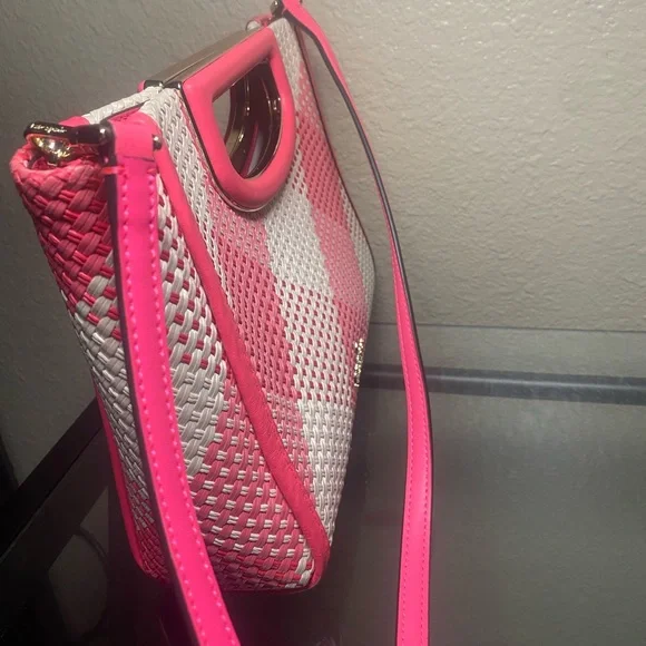 Kate Spade Pink and White Checkered Woven Clutch - Picture 4 of 12